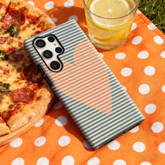 Minimalist Heart & Stripes Phone Case for Samsung Galaxy S25 Ultra S24 S23 Ultra Plus Glossy Double-layer Back Cover