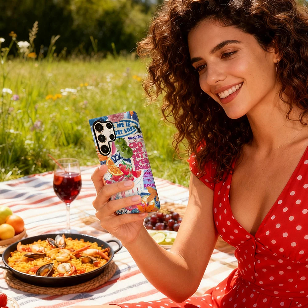 Fruits and Florals Phone Case for Samsung Galaxy S25 Ultra S24 S23 Ultra Plus Glossy Double-layer Back Cover