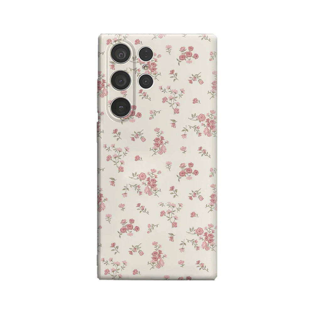 Cream Pink FlowersPhone Case for Samsung Galaxy S25 Ultra S24 S23 Ultra Plus Glossy Double-layer Back Cover