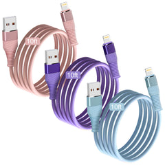 3-Pack Colorful Silicone USB fast charger Cable 10FT Fast Charging MFI Certified Data Cable for iPhone 5 6 7 8 X 12 13 14