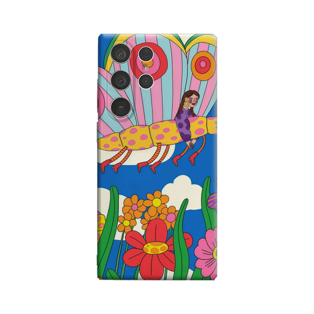 Butterfly Ride Floral Phone Case for Samsung Galaxy S25 Ultra S24 S23 Ultra Plus Glossy Double-layer Back Cover