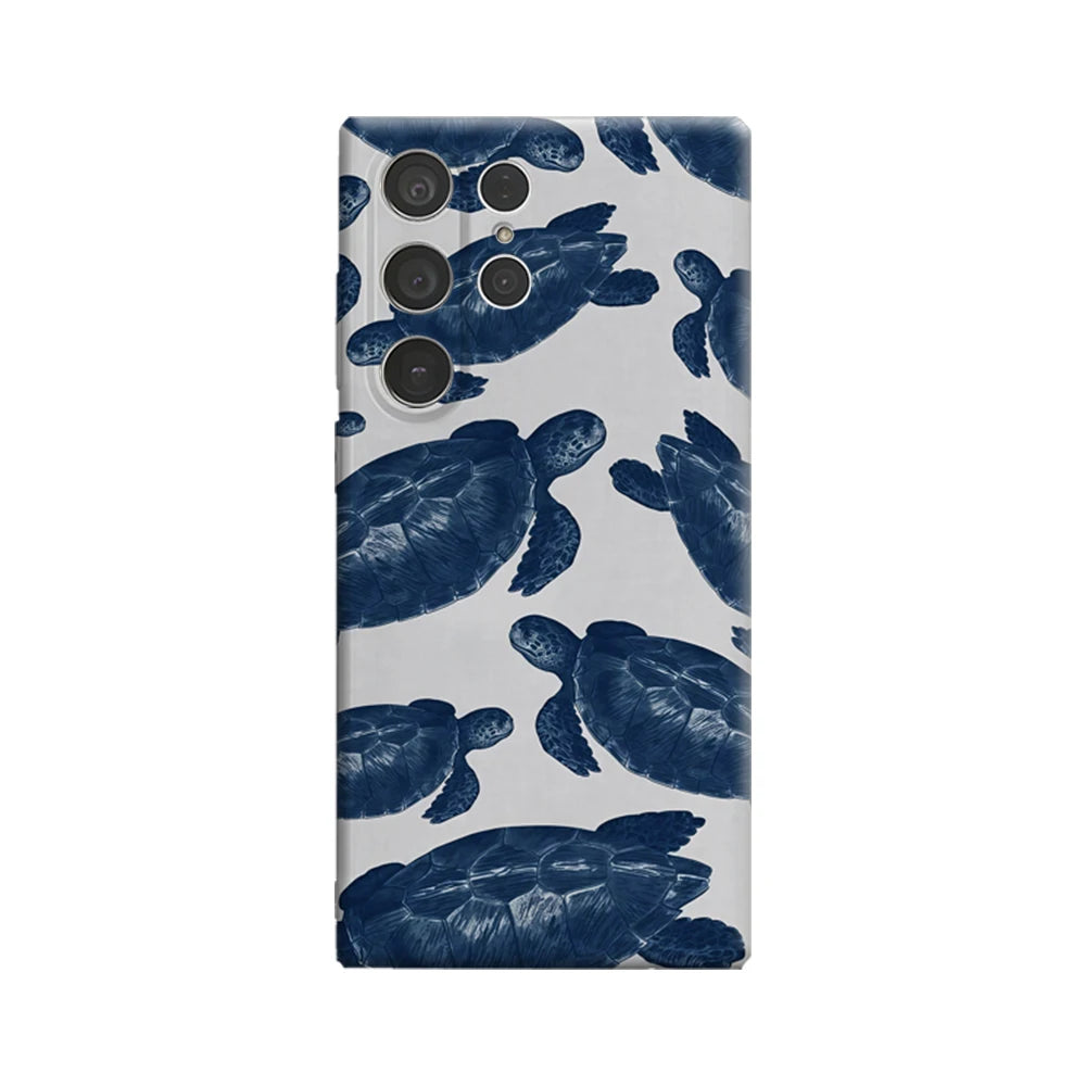 Navy Blue Turtles Phone Case for Samsung Galaxy S25 Ultra S24 S23 Ultra Plus Glossy Double-layer Back Cover