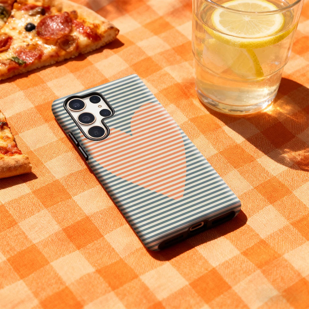 Minimalist Heart & Stripes Phone Case for Samsung Galaxy S25 Ultra S24 S23 Ultra Plus Glossy Double-layer Back Cover