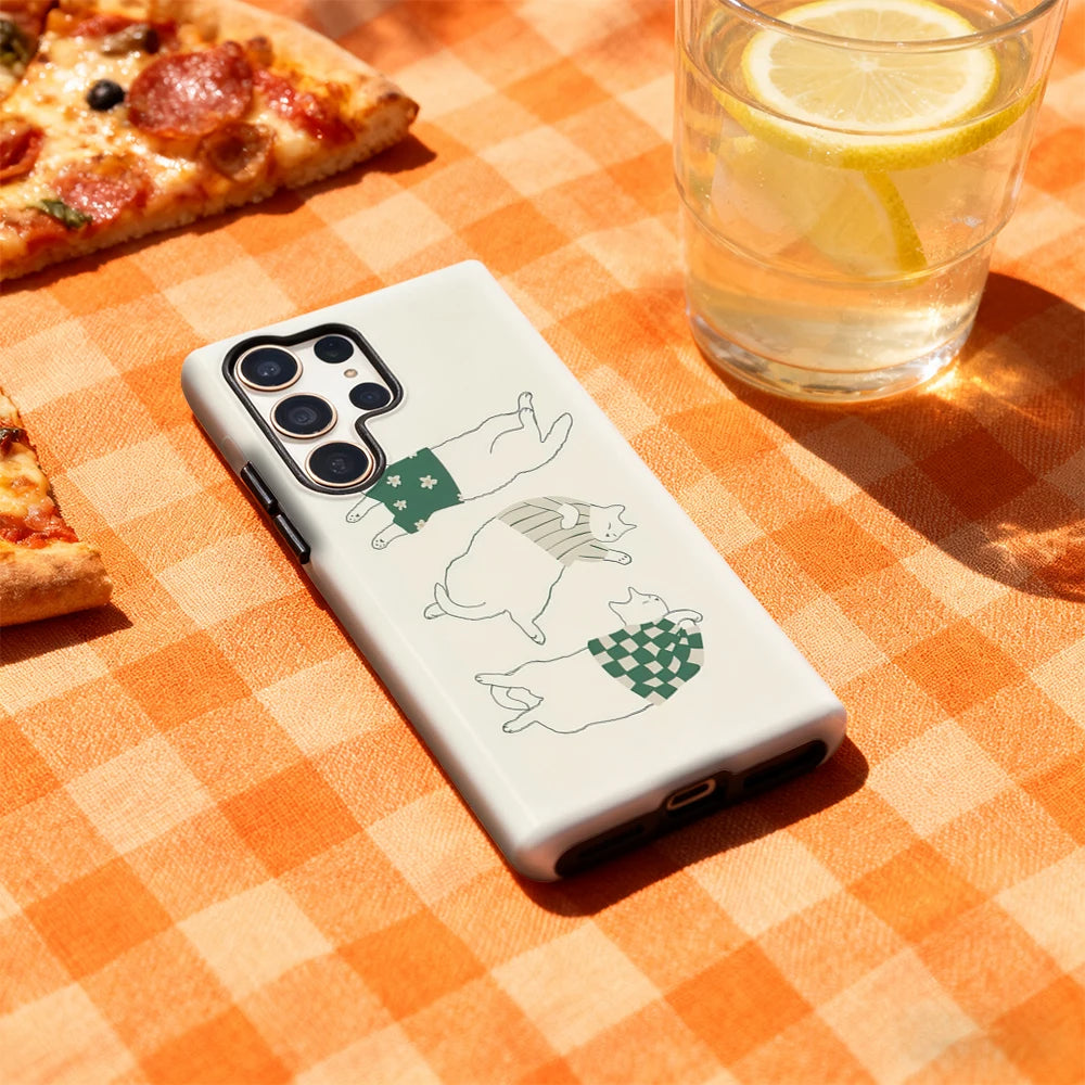 Lazy Cats in Stylish Outfits Phone Case for Samsung Galaxy S25 Ultra S24 S23 Ultra Plus Glossy Double-layer Back Cover