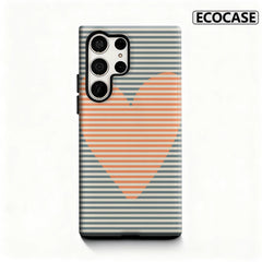 Minimalist Heart & Stripes Phone Case for Samsung Galaxy S25 Ultra S24 S23 Ultra Plus Glossy Double-layer Back Cover