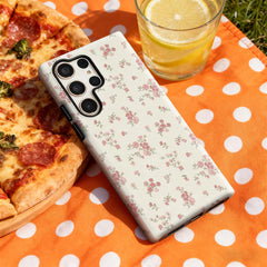Cream Pink FlowersPhone Case for Samsung Galaxy S25 Ultra S24 S23 Ultra Plus Glossy Double-layer Back Cover